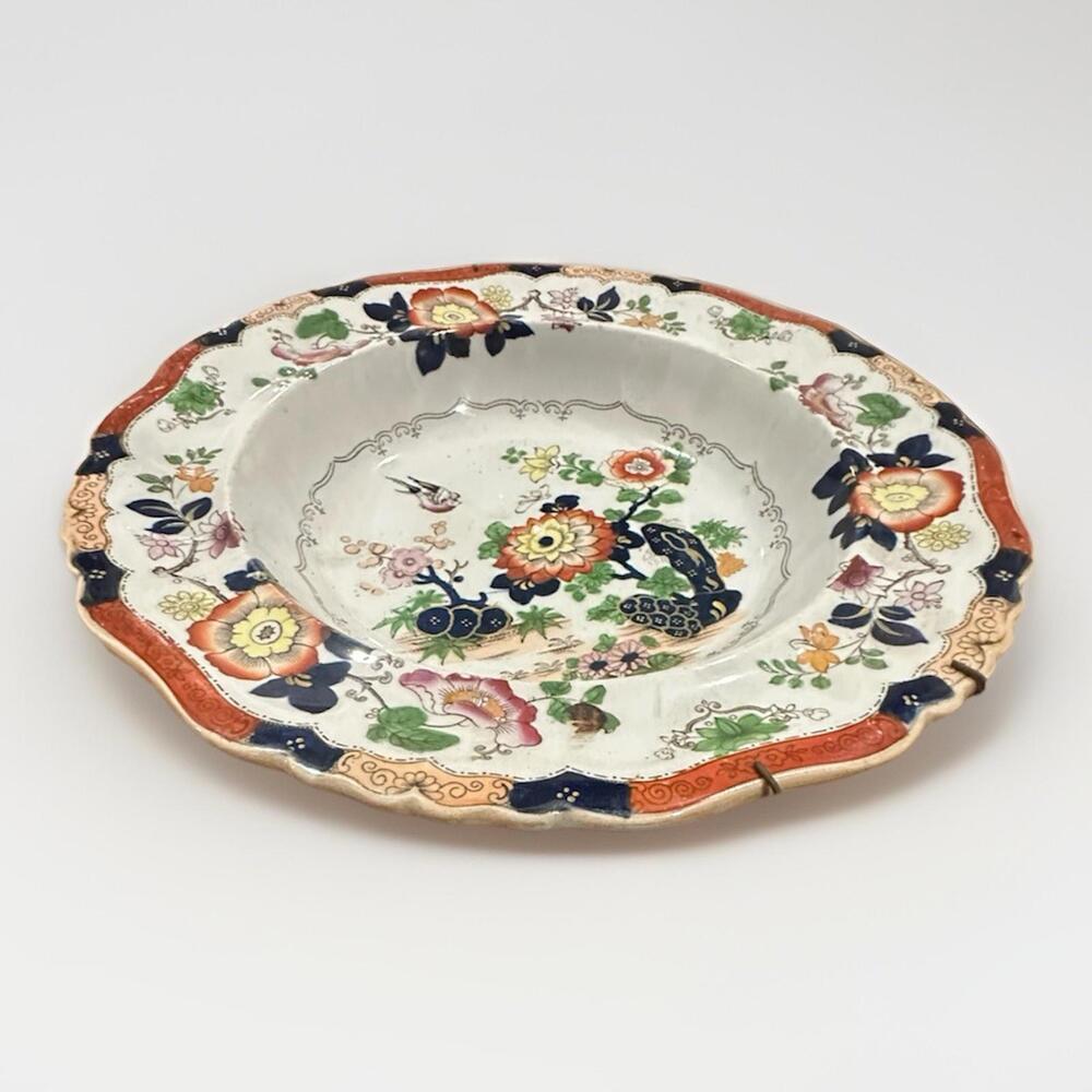 Antique English Ironstone China Deep Plate Japan Imari Pattern Victorian - Picture 2 of 4